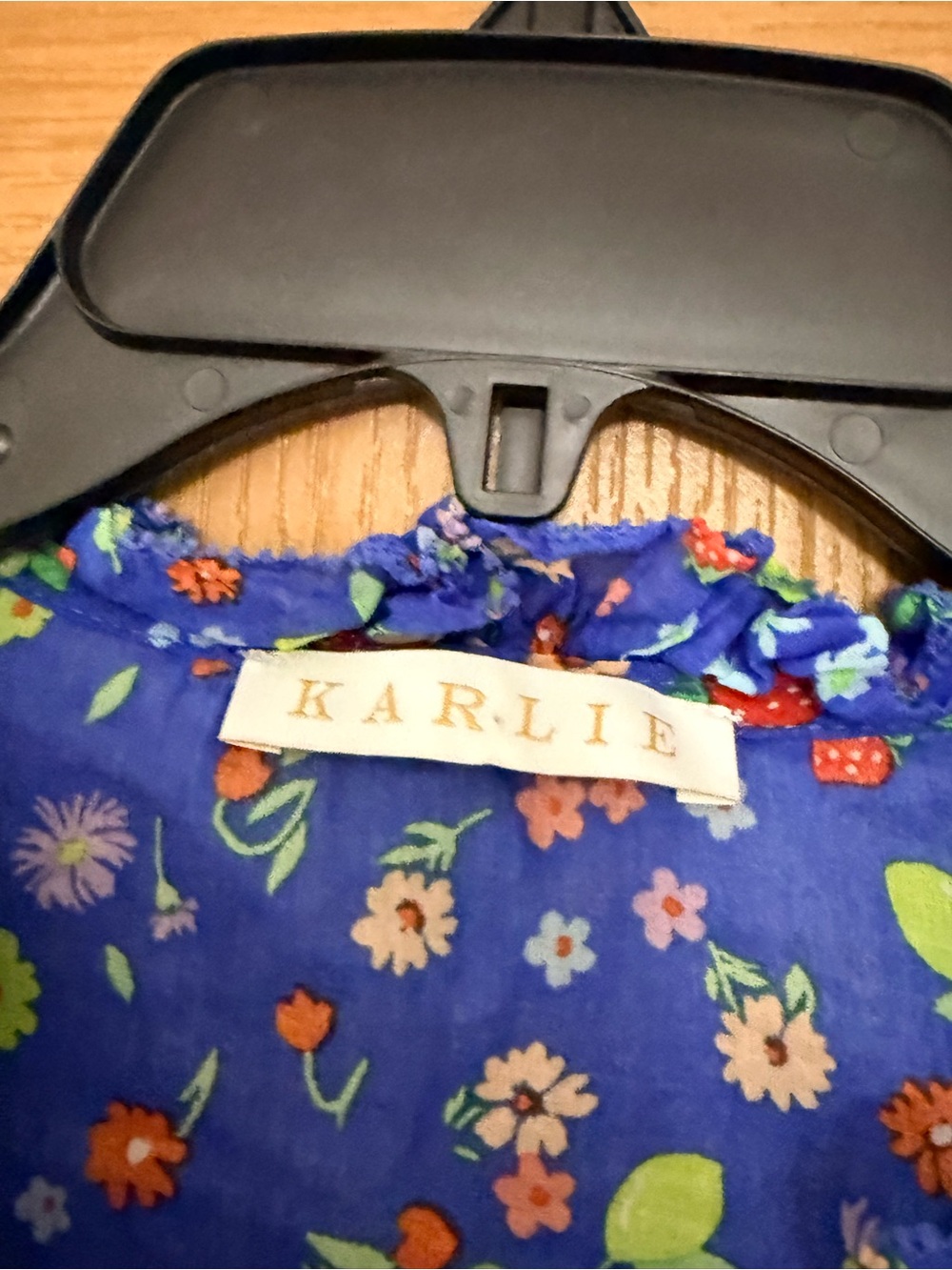 Karlie Blue Floral Tassel Ruffle Blouse - Picture 2 of 6